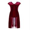 ACSUSS Women Lyrical Dance Costume Leotard Dress Sequins V-Neck Backless Split Tulle Skirt Flowy Overlay Dress Burgundy Large view 3
