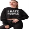 Small Black Women I Hate People Funny Gift Cropped Hooded Sweatshirt view 2