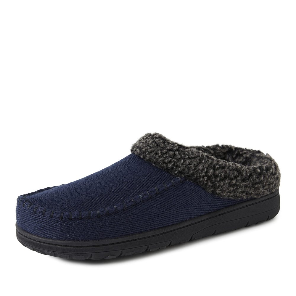 Dearfoams Men's Indoor/Outdoor Breathable Memory Foam Clog Offered in Wide Widths, Navy (Twill), X-Large