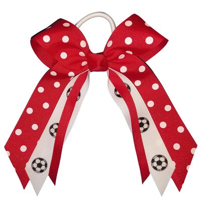 Soccer Polka Dot Small Bow, white pony band, Made in the USA (Red), many colors