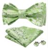 Barry.Wang Self Tie Bow Ties for Men Light Green Bow Tie and Pocket Square Cufflinks Set Paisley Flower Bowtie Wedding