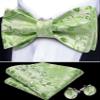 Barry.Wang Self Tie Bow Ties for Men Light Green Bow Tie and Pocket Square Cufflinks Set Paisley Flower Bowtie Wedding view 2