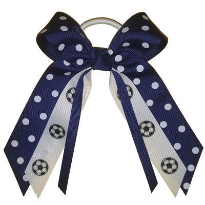 Soccer Polka Dot Small Bow, white pony band, Made in the USA (Navy), many colors