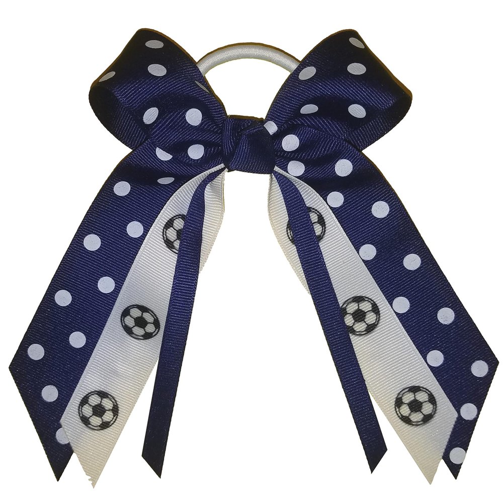 Soccer Polka Dot Small Bow, white pony band, Made in the USA (Navy), many colors