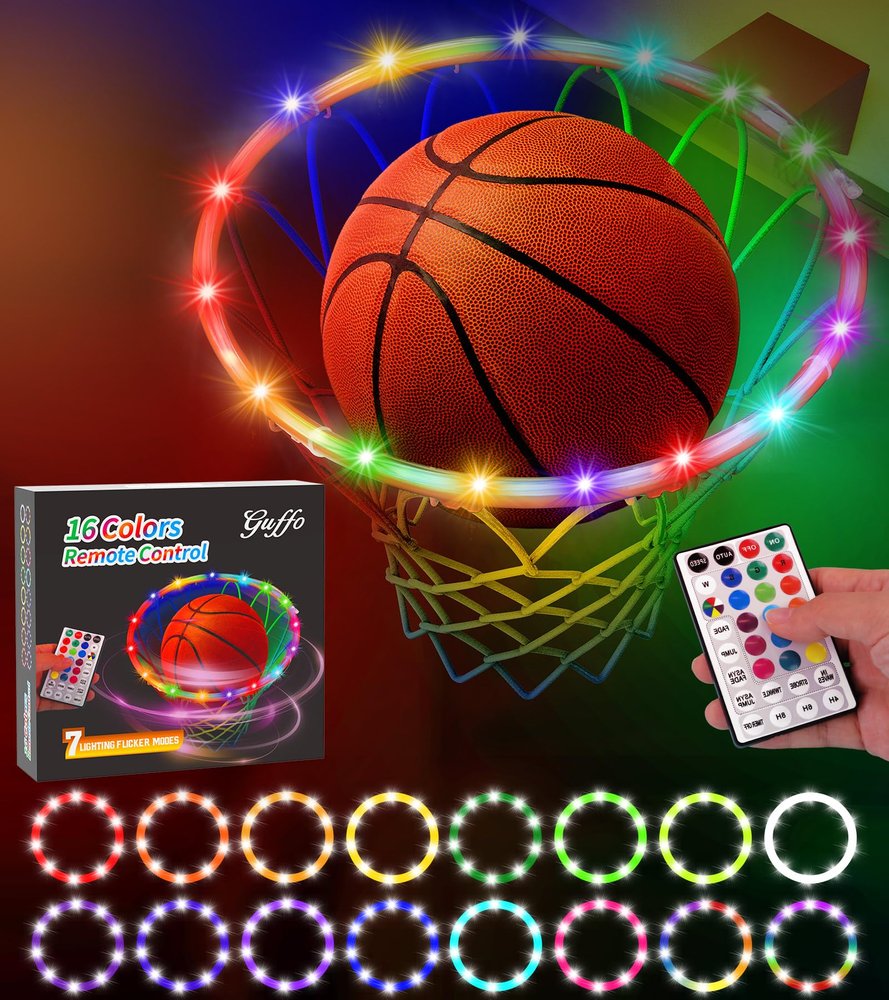 LED Basketball Hoop Light, Waterproof Super Bright Basketball Rim Lights,Remote Control 16 Colors and 7 Lighting Flicker Change, for Night Outdoor Basketball Games and Gifts for Boys