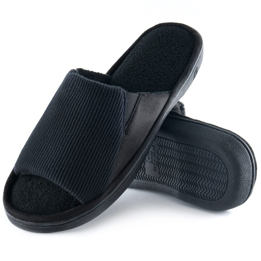 Honalika Cozy Men's Open Toe House Slippers Memory Foam,Comfy Slip On Indoor Slipper for Men Breathable, Non-Slip Soft Bedroom Home 9-10