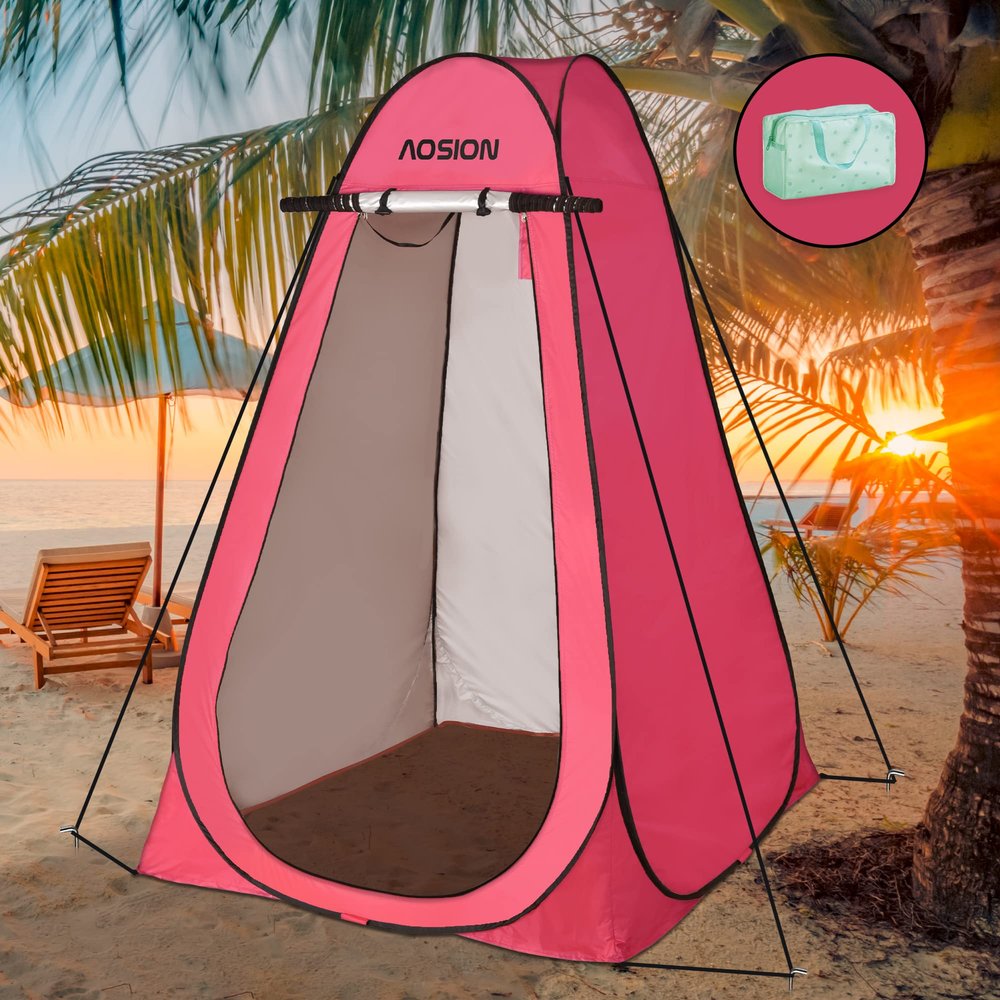AOSION Privacy Shower Tent,Pop Up Changing Tent,Camp Bathroom Changing Dressing Room,Sun Sunshade Canopy Outdoor Rain Shelter for Camping Hiking Beach Picnic Fishing. (Pink)