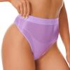 FEESHOW Women Shiny Bikini Bottoms Silky Bikini High Waist Tights Underwear Oily Briefs Yoga Shorts 2# Light Purple Large view 1