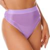 FEESHOW Women Shiny Bikini Bottoms Silky Bikini High Waist Tights Underwear Oily Briefs Yoga Shorts 2# Light Purple Large view 2