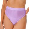 FEESHOW Women Shiny Bikini Bottoms Silky Bikini High Waist Tights Underwear Oily Briefs Yoga Shorts 2# Light Purple Large view 3
