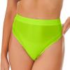 FEESHOW Women Shiny Bikini Bottoms Silky Bikini High Waist Tights Underwear Oily Briefs Yoga Shorts 2# Fluorescent Green XX-Large view 2