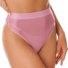 FEESHOW Women Shiny Bikini Bottoms Silky Bikini High Waist Tights Underwear Oily Briefs Yoga Shorts 2# Pink X-Large view 2