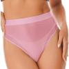 FEESHOW Women Shiny Bikini Bottoms Silky Bikini High Waist Tights Underwear Oily Briefs Yoga Shorts 2# Pink X-Large view 3