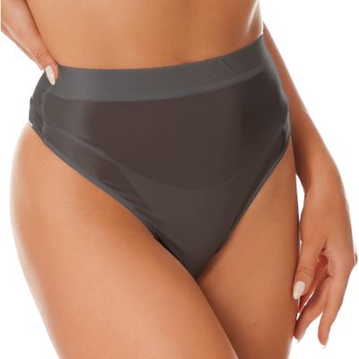 ACSUSS Women Sexy Oil Shiny Panties High Waist Tummy Control Thin Smooth Lingerie Lifting Hip Briefs 2# Grey X-Large