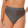 ACSUSS Women Sexy Oil Shiny Panties High Waist Tummy Control Thin Smooth Lingerie Lifting Hip Briefs 2# Grey X-Large view 2