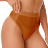 ACSUSS Women Sexy Oil Shiny Panties High Waist Tummy Control Thin Smooth Lingerie Lifting Hip Briefs 2# Coffee XX-Large view 1