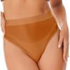ACSUSS Women Sexy Oil Shiny Panties High Waist Tummy Control Thin Smooth Lingerie Lifting Hip Briefs 2# Coffee XX-Large view 2