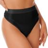 FEESHOW Women Shiny Bikini Bottoms Silky Bikini High Waist Tights Underwear Oily Briefs Yoga Shorts 2# Black XX-Large view 2