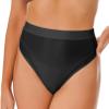 FEESHOW Women Shiny Bikini Bottoms Silky Bikini High Waist Tights Underwear Oily Briefs Yoga Shorts 2# Black XX-Large view 3