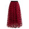 CHICWISH Women's Red 3D Heart Double-Layered Mesh Tulle Maxi Skirt, Size S-M view 1