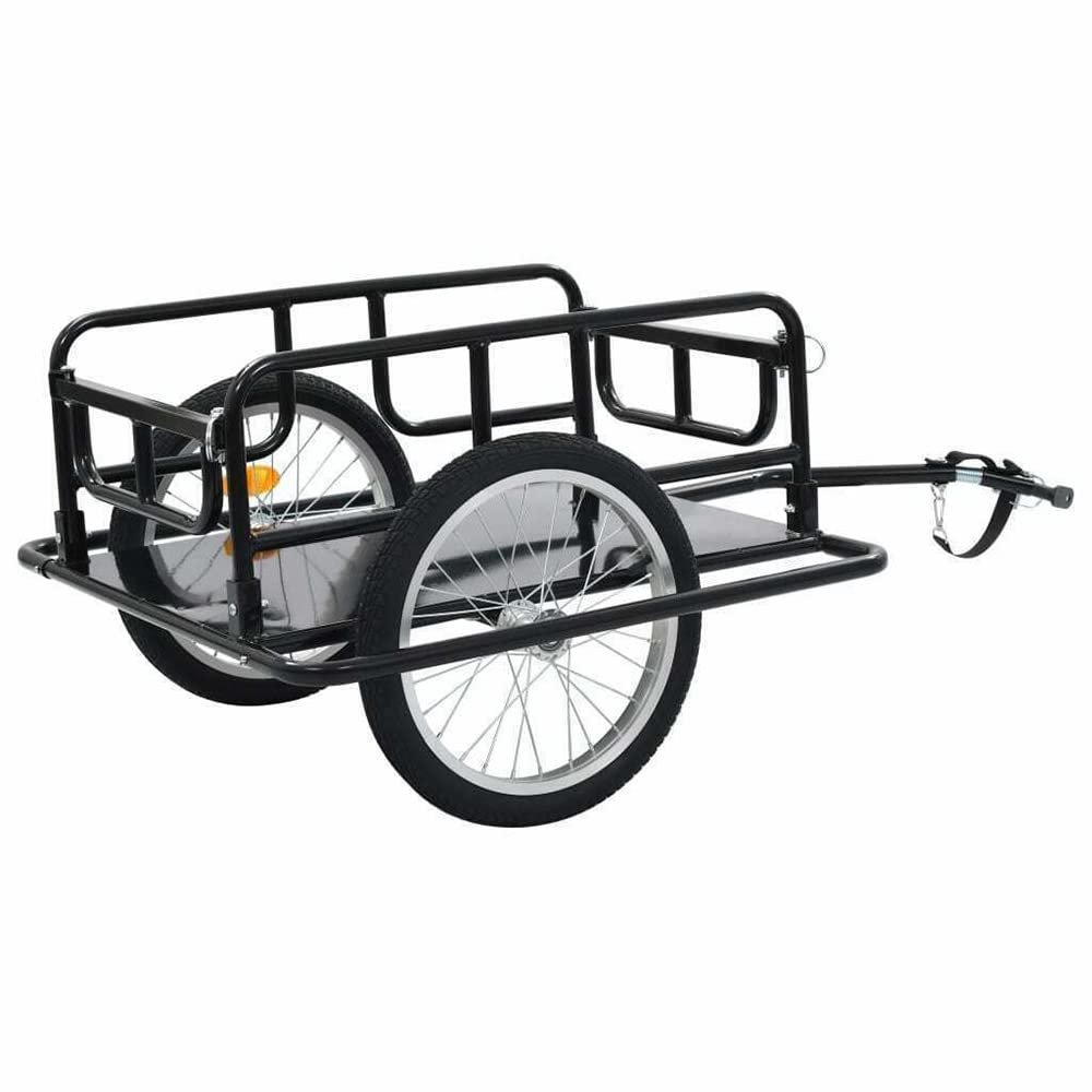 Foldable Bike Cargo Trailers, 110 lbs Load Capacity, Heavy-Duty Bike Wagon for Kids with Wheels, Compact Storage with Universal Hitch for Stuff, Groceries, Luggage, Black