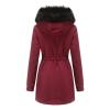 Womens Hooded Warm Winter Solid Color Thicken Fleece Lined Parkas Long Coats Button Mid-Length Quilted Puffer Jacket (XX-Large,Red) view 2