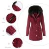 Womens Hooded Warm Winter Solid Color Thicken Fleece Lined Parkas Long Coats Button Mid-Length Quilted Puffer Jacket (XX-Large,Red) view 3