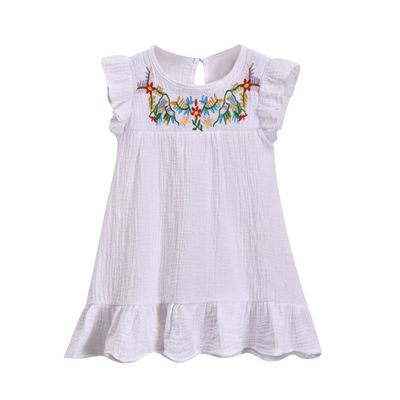 HINTINA Toddler Little Girl Kids Mexican Ethnic Embroidery Floral Dress Sleeveless Sundress 6T 6 Years White
