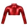 Sywiyi Kids Girls Mock Turtleneck Crop Tops Shiny Metallic Long Sleeves Tank Top Performance Modern Dancewear Red 14 Years view 1