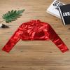 Sywiyi Kids Girls Mock Turtleneck Crop Tops Shiny Metallic Long Sleeves Tank Top Performance Modern Dancewear Red 14 Years view 3