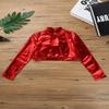 Sywiyi Kids Girls Mock Turtleneck Crop Tops Shiny Metallic Long Sleeves Tank Top Performance Modern Dancewear Red 14 Years view 4