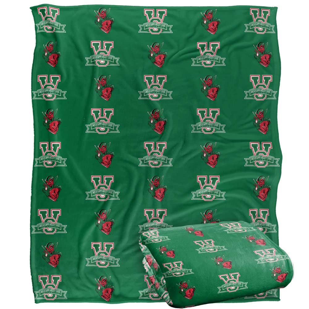 Mississippi Valley State University Delta Devils Blanket, 50"x60" Logo Pattern, Silky Touch Super Soft Throw