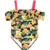 Calvin Klein Girls' One-Piece and Two-Piece Bikini Swimsuits with UPF 50+ Sun Protection, Quick Drying Bathing Suit, Tropical Black, 12-14