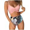 JOFOW Women's Tummy Control 2 Piece Bathing Suits Criss Cross High Waisted Floral Printed Bikini Swimsuit Tankini Swimwear(Pink,XL) view 1