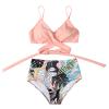 JOFOW Women's Tummy Control 2 Piece Bathing Suits Criss Cross High Waisted Floral Printed Bikini Swimsuit Tankini Swimwear(Pink,XL) view 2