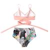 JOFOW Women's Tummy Control 2 Piece Bathing Suits Criss Cross High Waisted Floral Printed Bikini Swimsuit Tankini Swimwear(Pink,XL) view 3