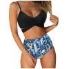 JOFOW Women's Tummy Control 2 Piece Bathing Suits Criss Cross High Waisted Floral Printed Bikini Swimsuit Tankini Swimwear(Blue,L) view 1