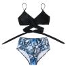 JOFOW Women's Tummy Control 2 Piece Bathing Suits Criss Cross High Waisted Floral Printed Bikini Swimsuit Tankini Swimwear(Blue,L) view 2