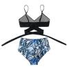 JOFOW Women's Tummy Control 2 Piece Bathing Suits Criss Cross High Waisted Floral Printed Bikini Swimsuit Tankini Swimwear(Blue,L) view 3