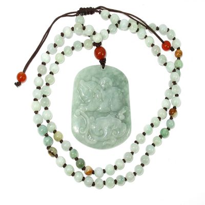 2" China Certified Grade A Nature Hisui Jadeite Jade Light Green Blessing Pig Hand Carved Necklace Pendant 2537