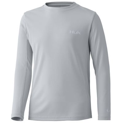 HUK Kids' Standard Icon X Long-Sleeve Shirt with Sun Protection, Overcast Grey, Medium