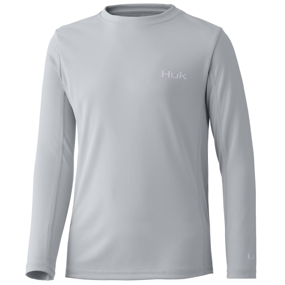 HUK Kids' Standard Icon X Long-Sleeve Shirt with Sun Protection, Overcast Grey, Medium