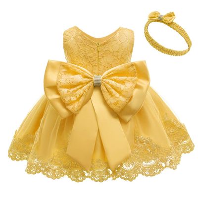 Baby Girl Baptism Christening Gown Dresses Toddler Wedding Bridesmaid Clothes Lace Tutu Dress (Yellow 2022,12M)