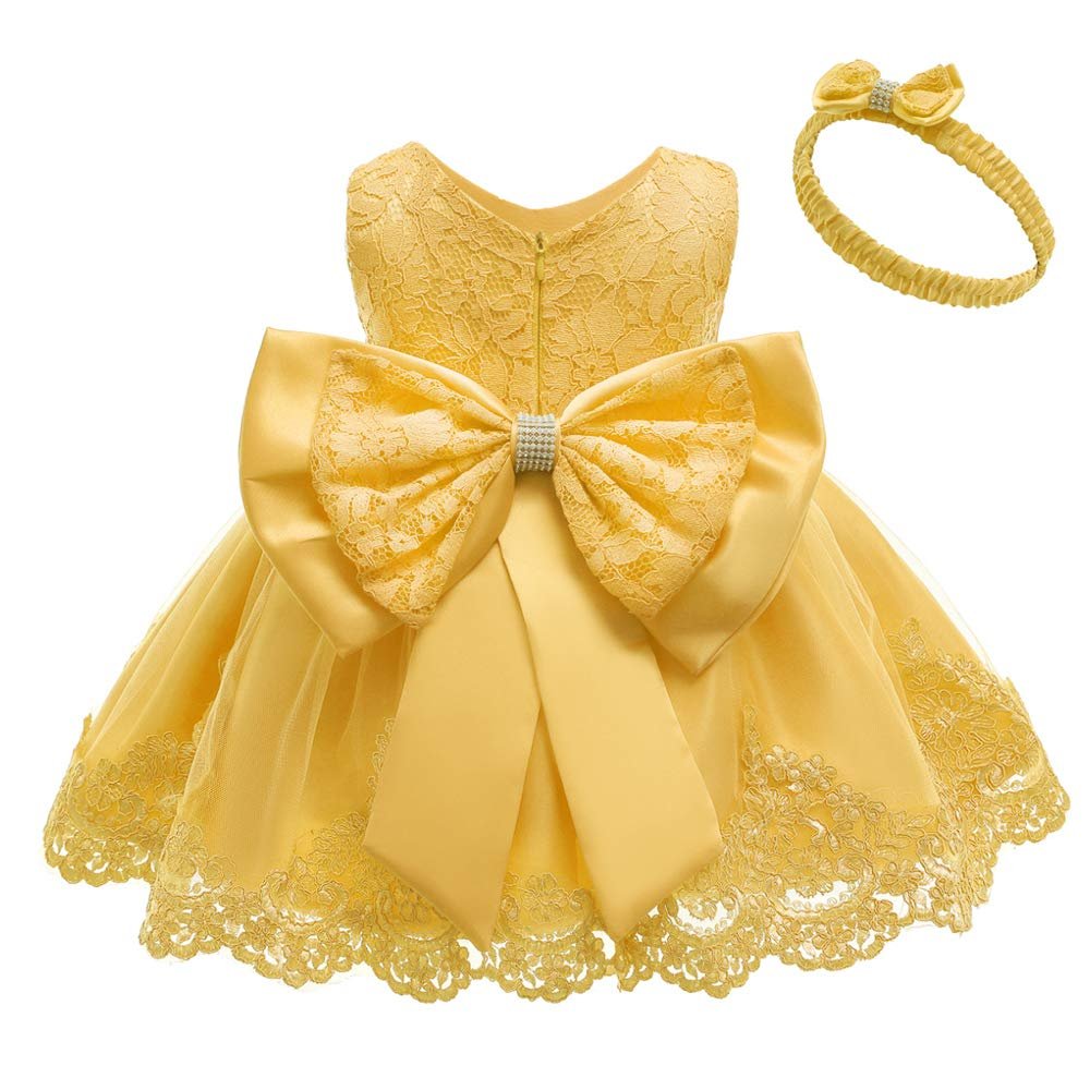 Baby Girl Baptism Christening Gown Dresses Toddler Wedding Bridesmaid Clothes Lace Tutu Dress (Yellow 2022,12M)