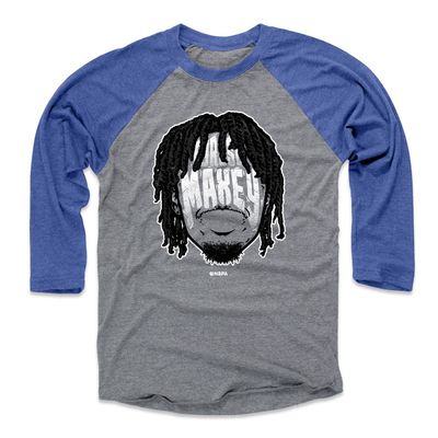 500 LEVEL Tyrese Maxey Tee Shirt (Baseball Tee, Medium, Royal/Heather Gray) - Tyrese Maxey Player Silhouette WHT