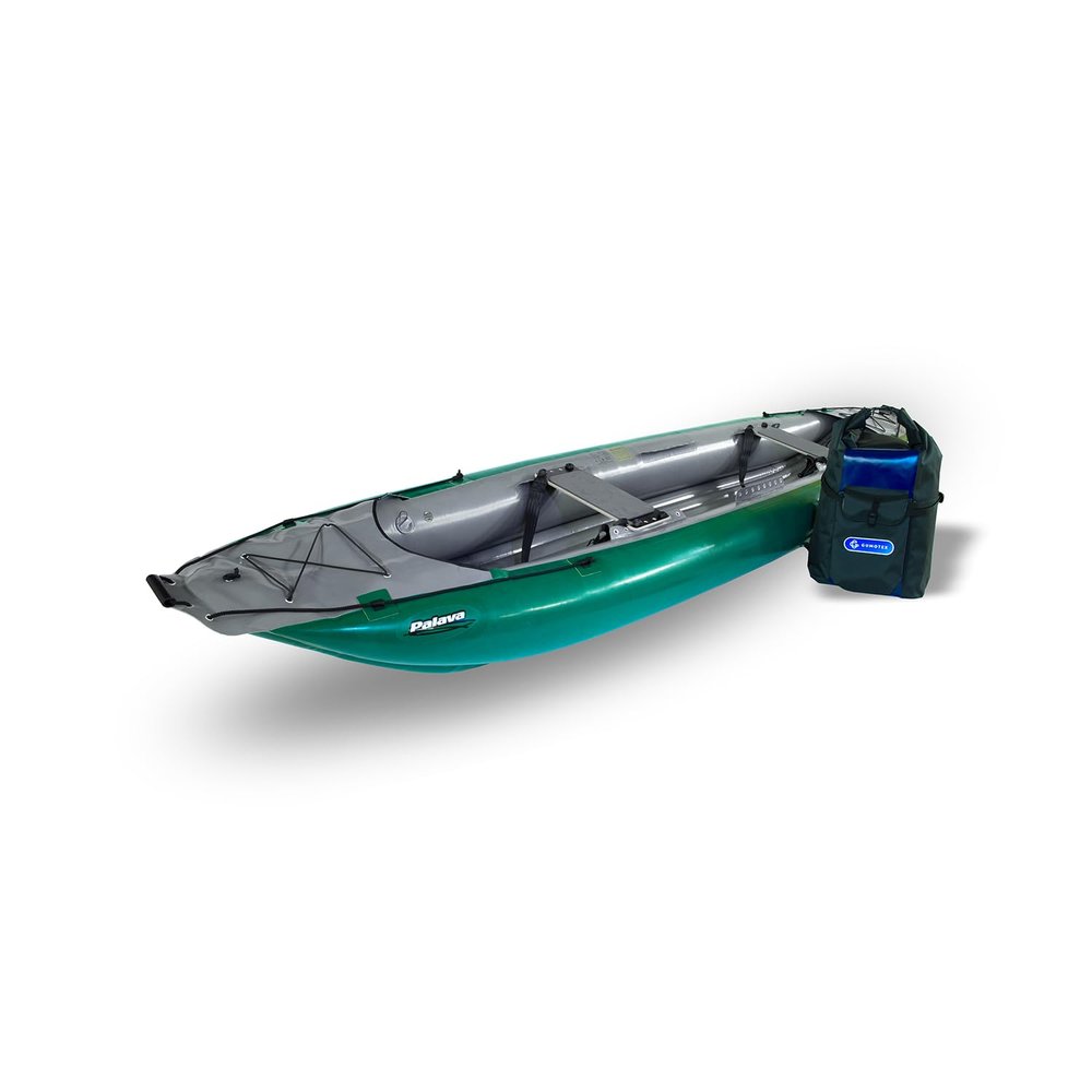 GUMOTEX Inflatable Canoe PALAVA Green | Durable NITRILON Material | 2 Adults + 1 Child Capacity, Ideal for River and Lake Adventures