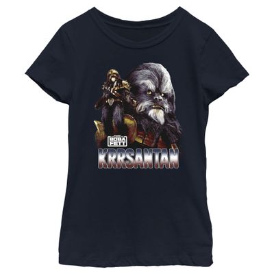 STAR WARS Girl's The Book of Boba Fett Krrsantan The Wookiee The Twins Protector T-Shirt - Navy Blue - X Small
