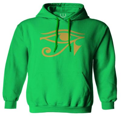0459. Big Graphic Printed Egyptian Egypt Ancient Anubis Horus Eye god King Gold Sweatshirt Pullover Hoodie (Irish X-Large)