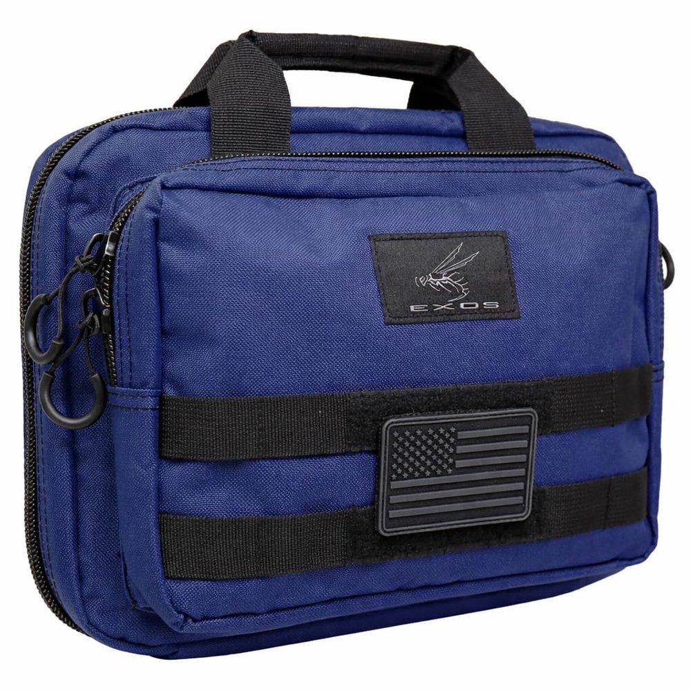 Exos Double Pistol Case - Tactical Double Soft Pistol Gun Bag - Handgun Carrying Case with Compartments - Hand Gun Storage Bag with MOLLE Webbing and Padded Interior - Designed in USA (Navy)