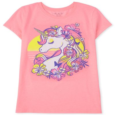 The Children's Place girls The Children's Place Short Sleeve Graphic T-shirt T Shirt, Sunset/Flowers/Butterfly, XX-Large US
